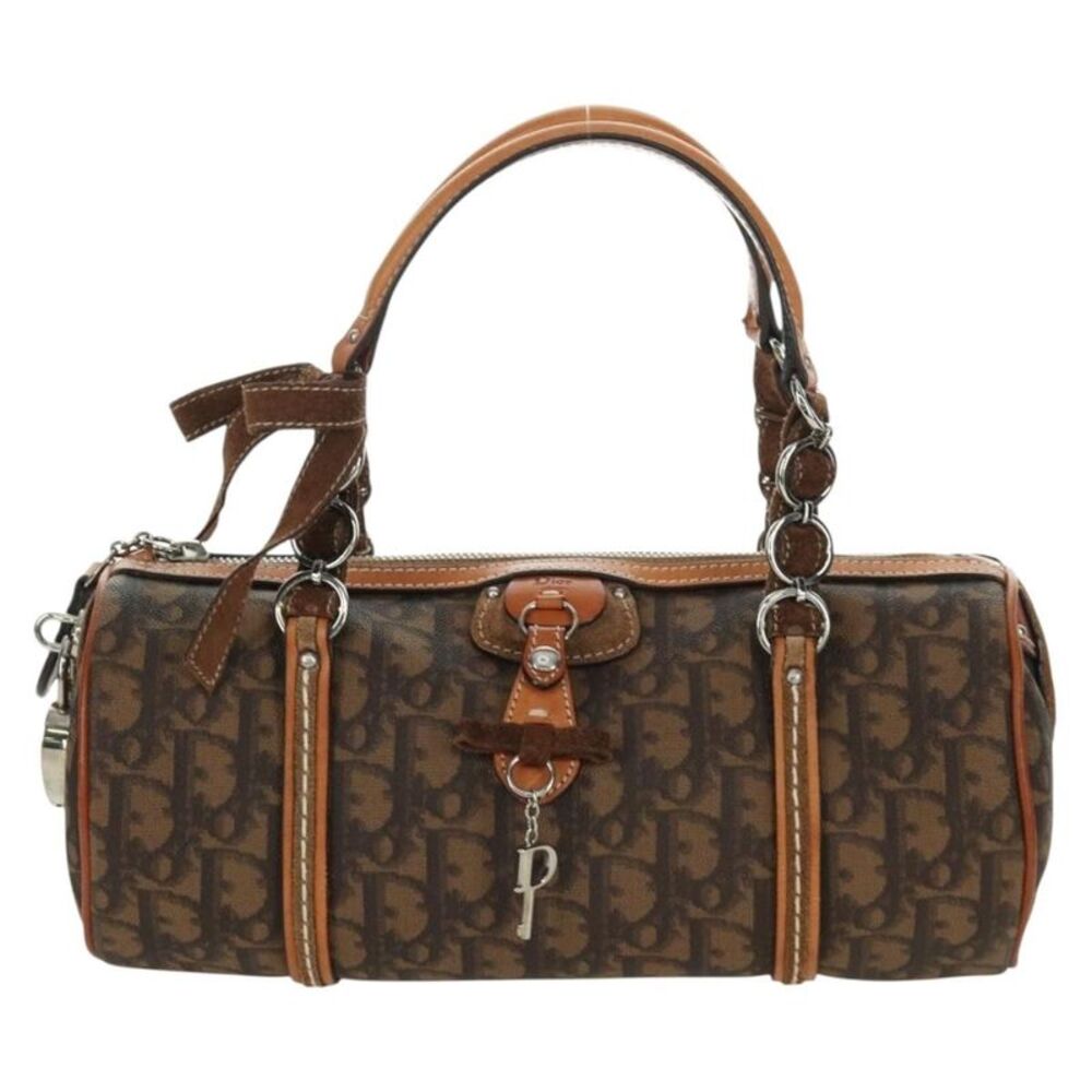 Christian Dior Vintage Trotter Romantique Boston Diorissimo Coated Canvas Brown